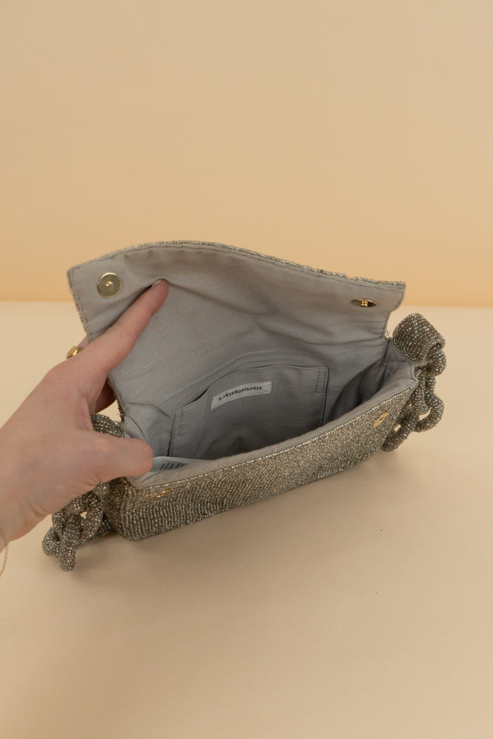 anthropologie grey beaded chunky chain handbag