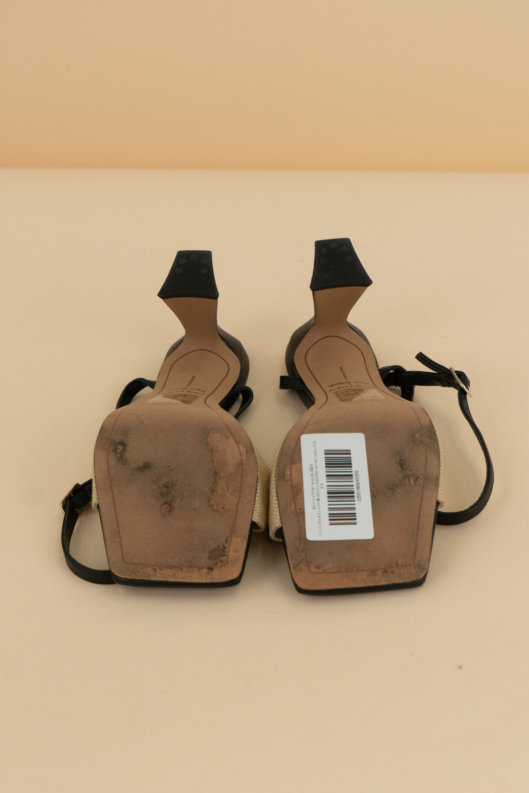 dolce vita x for love & lemons black/tan woven heels (5.5)
