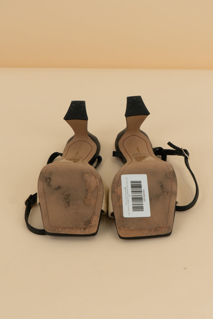dolce vita x for love & lemons black/tan woven heels (5.5)