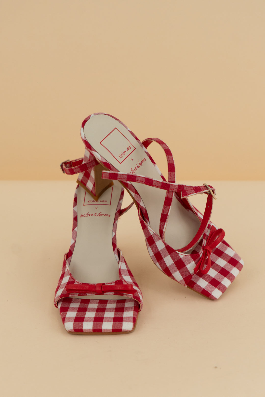 dolce vita x for love & lemons red checkered heels (5.5)