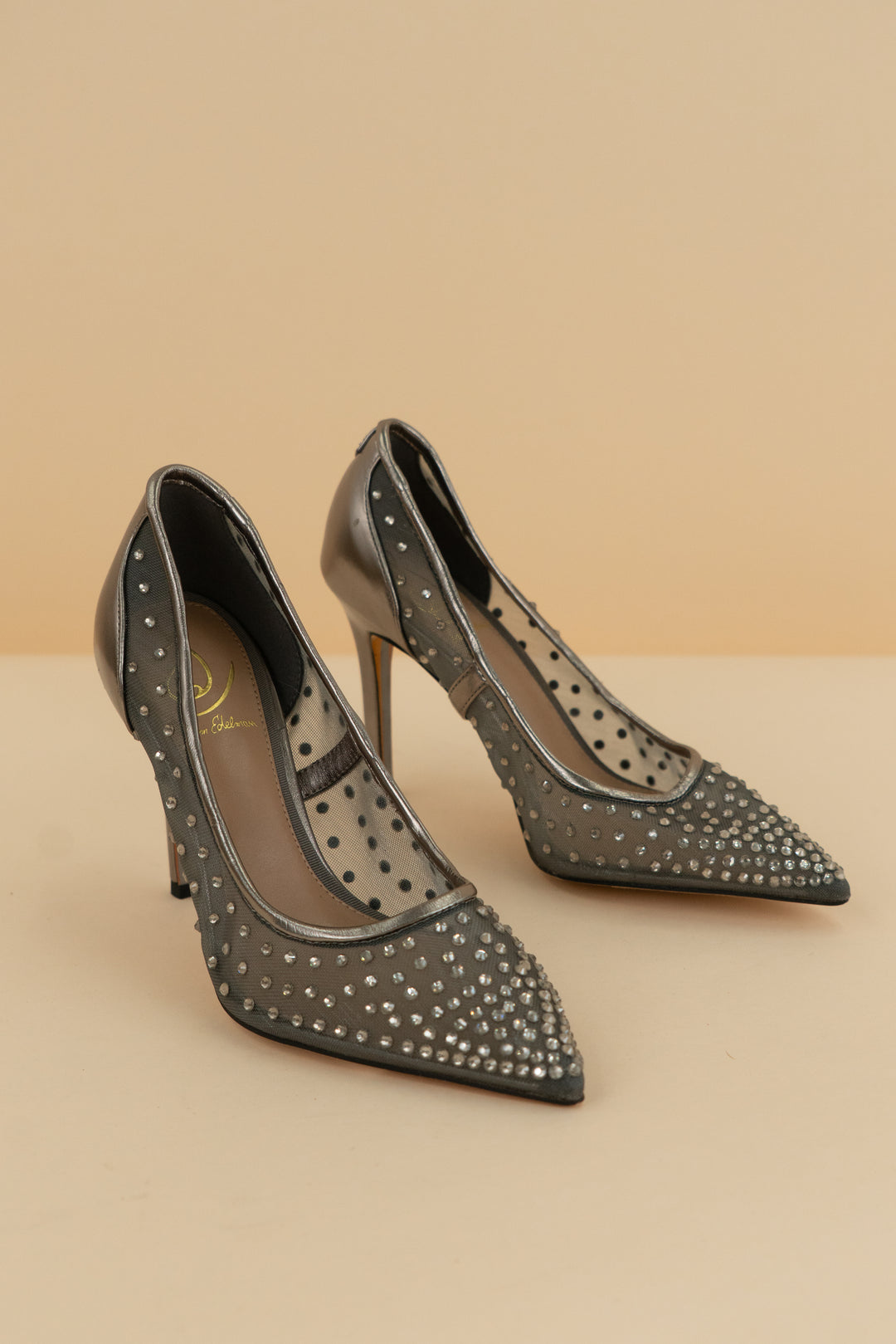 sam edelman gunmetal silver pointy rhinestone pumps (5.5)
