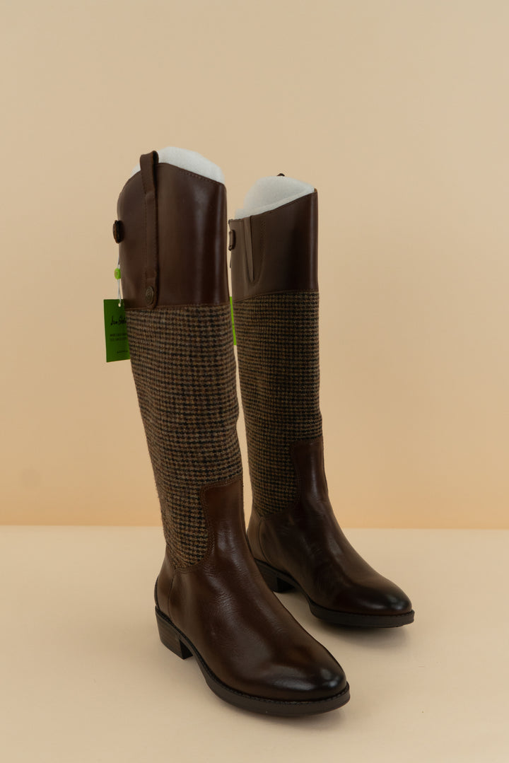 sam edelman brown leather/tweed penny boots (6; retail $200)