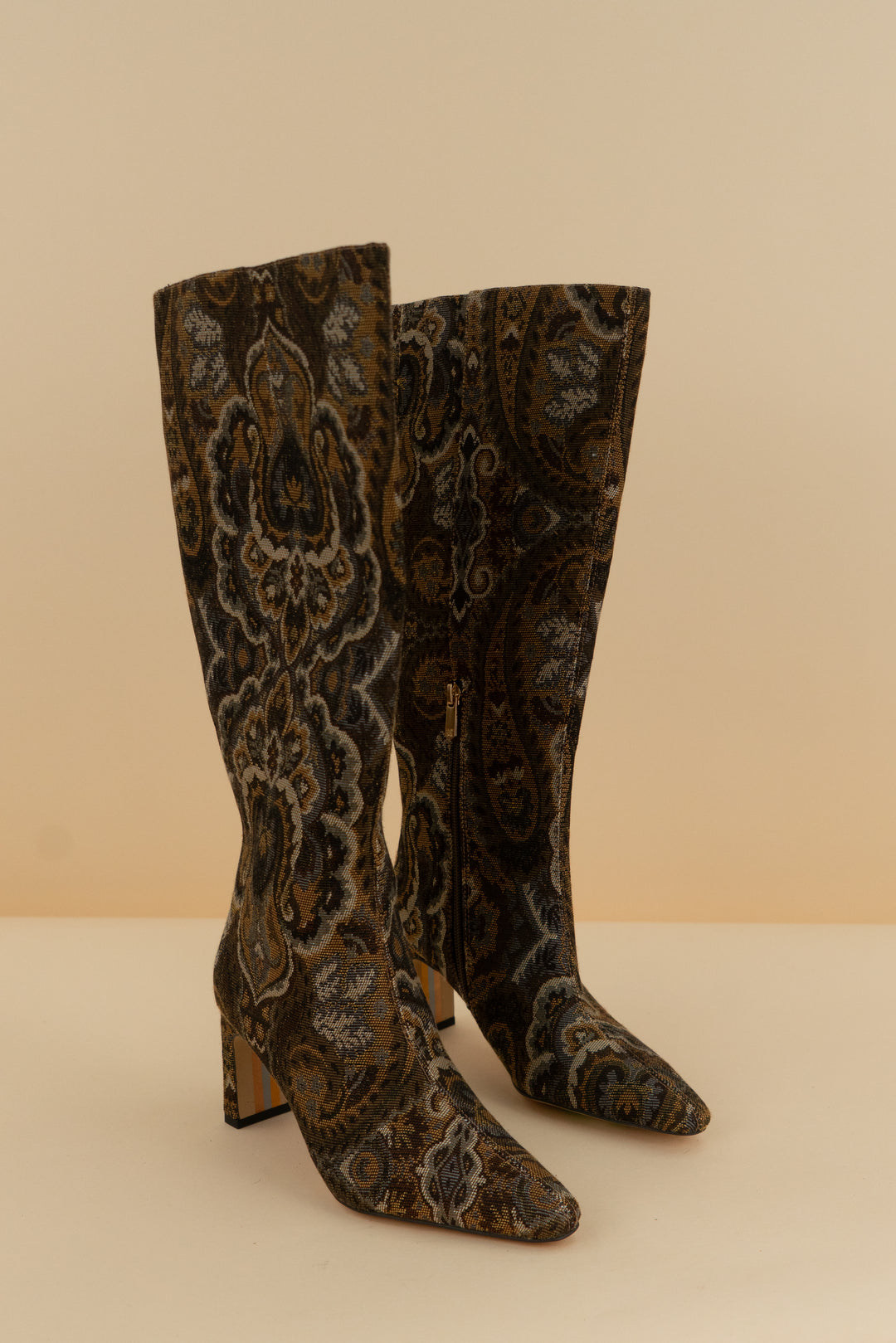 sam edelman sylvia wide calf brown paisley boots (6; retail $200)