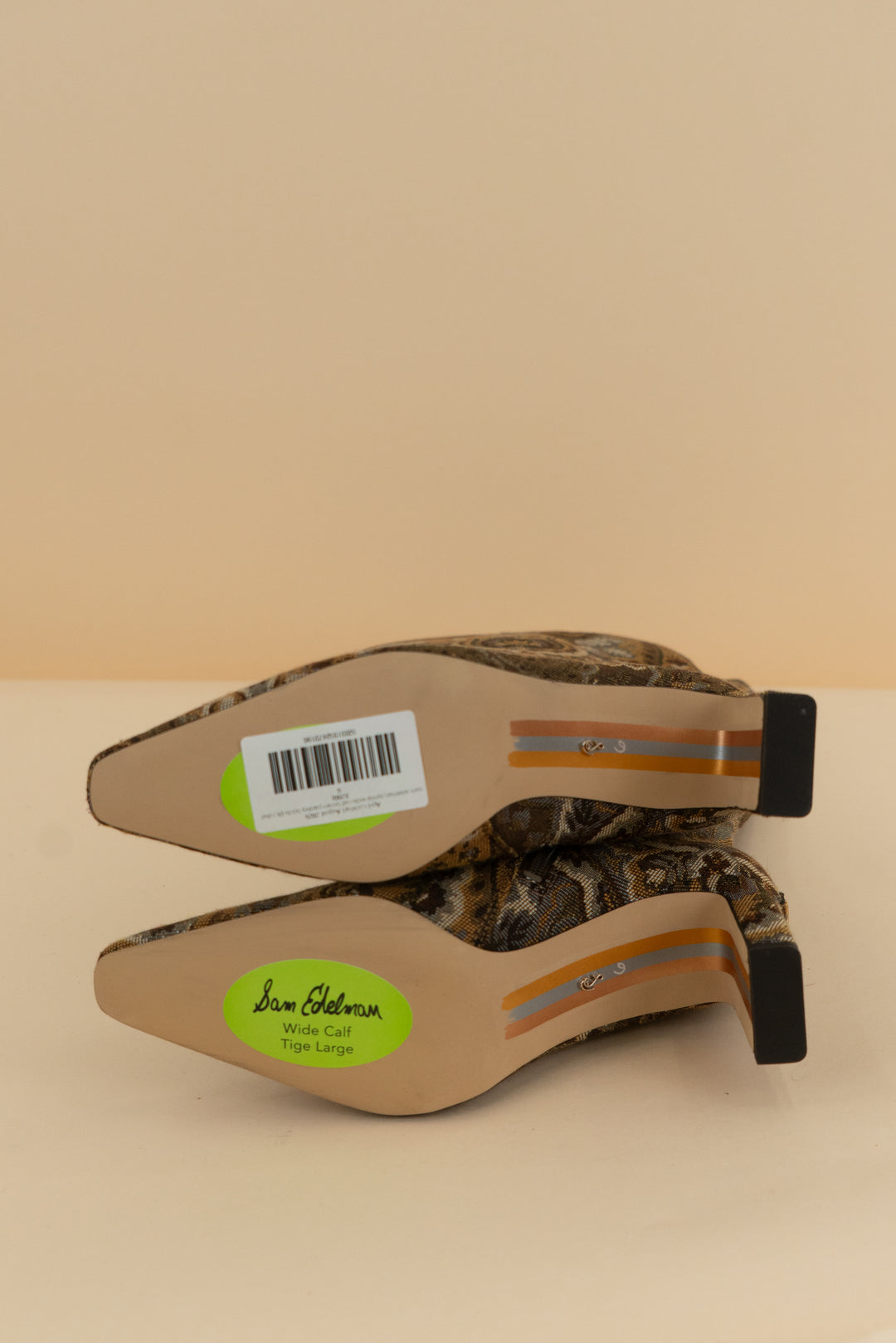 sam edelman sylvia wide calf brown paisley boots (6; retail $200)
