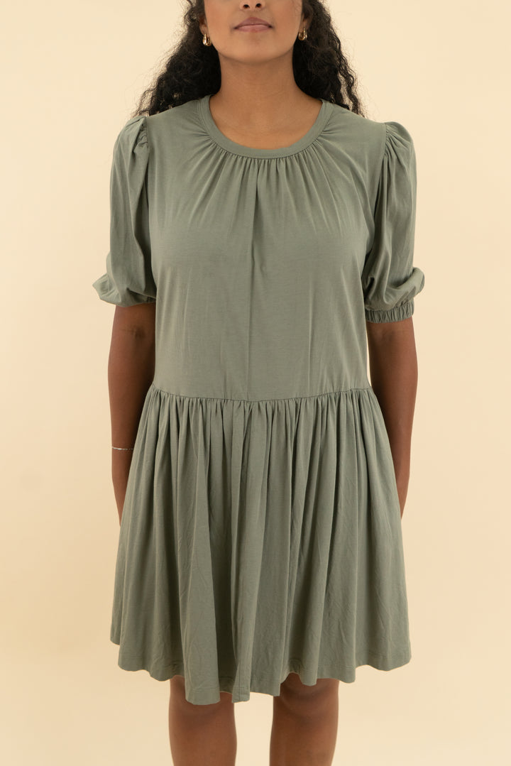 summersalt olive green ruched mini dress (s)