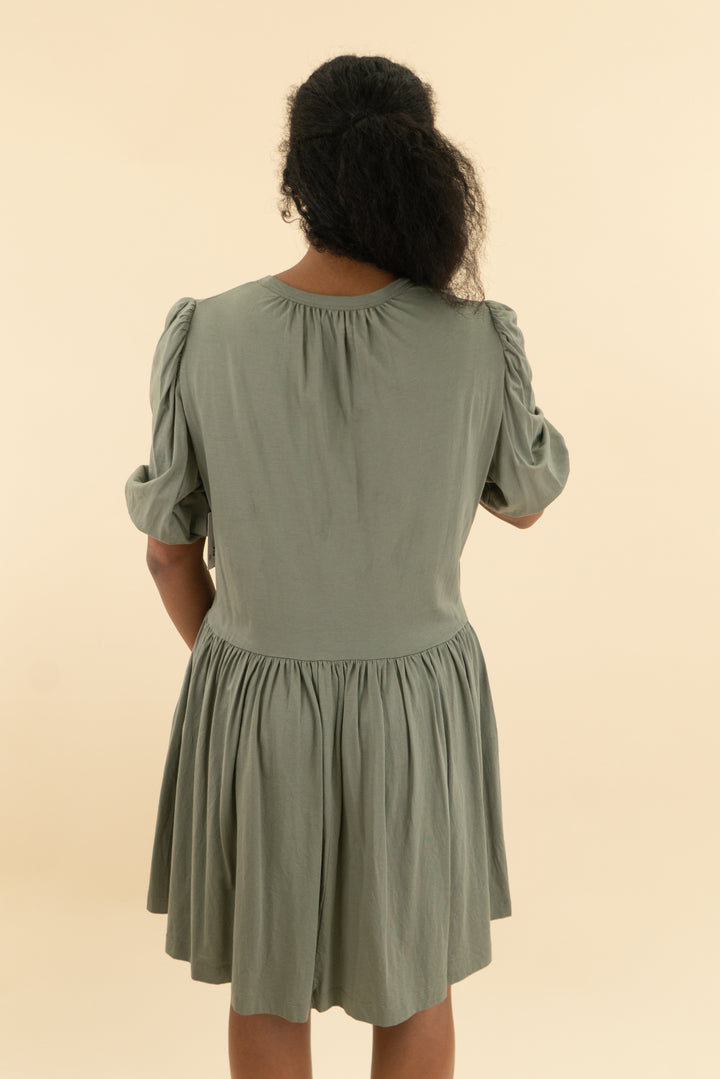 summersalt olive green ruched mini dress (s)