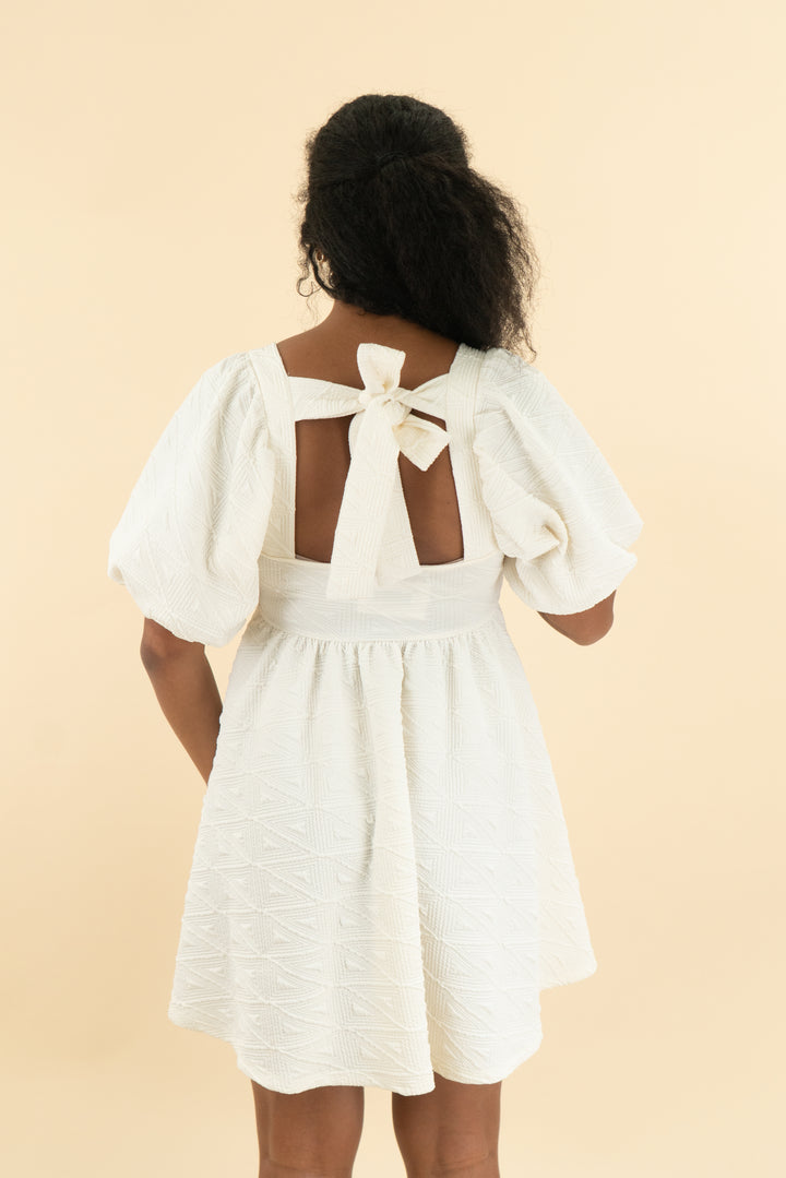 fp white puff sleeve babydoll mini dress (xs; retail $198)