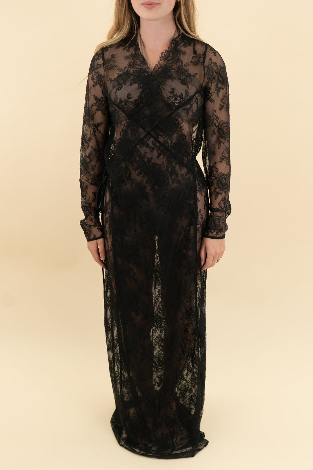 victoria's secret black lace robe nwt (xs; retail $179.95)
