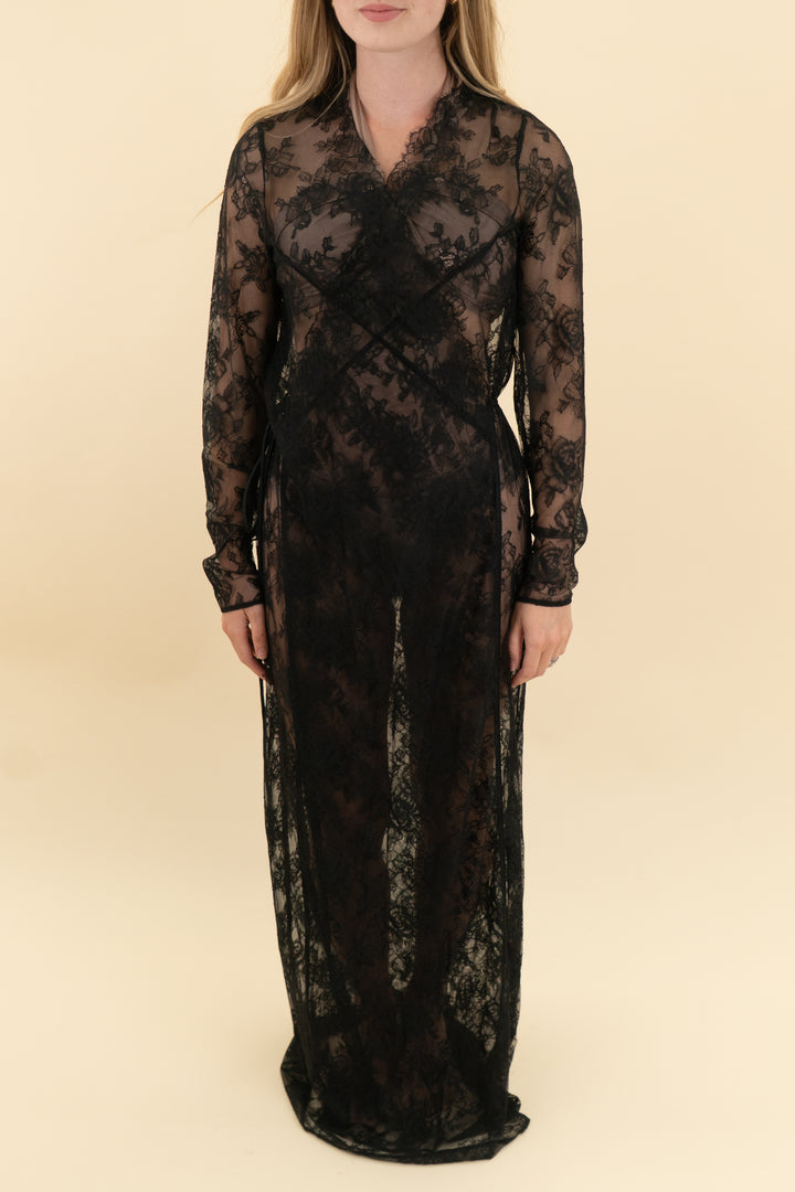 victoria's secret black lace robe nwt (xs; retail $179.95)