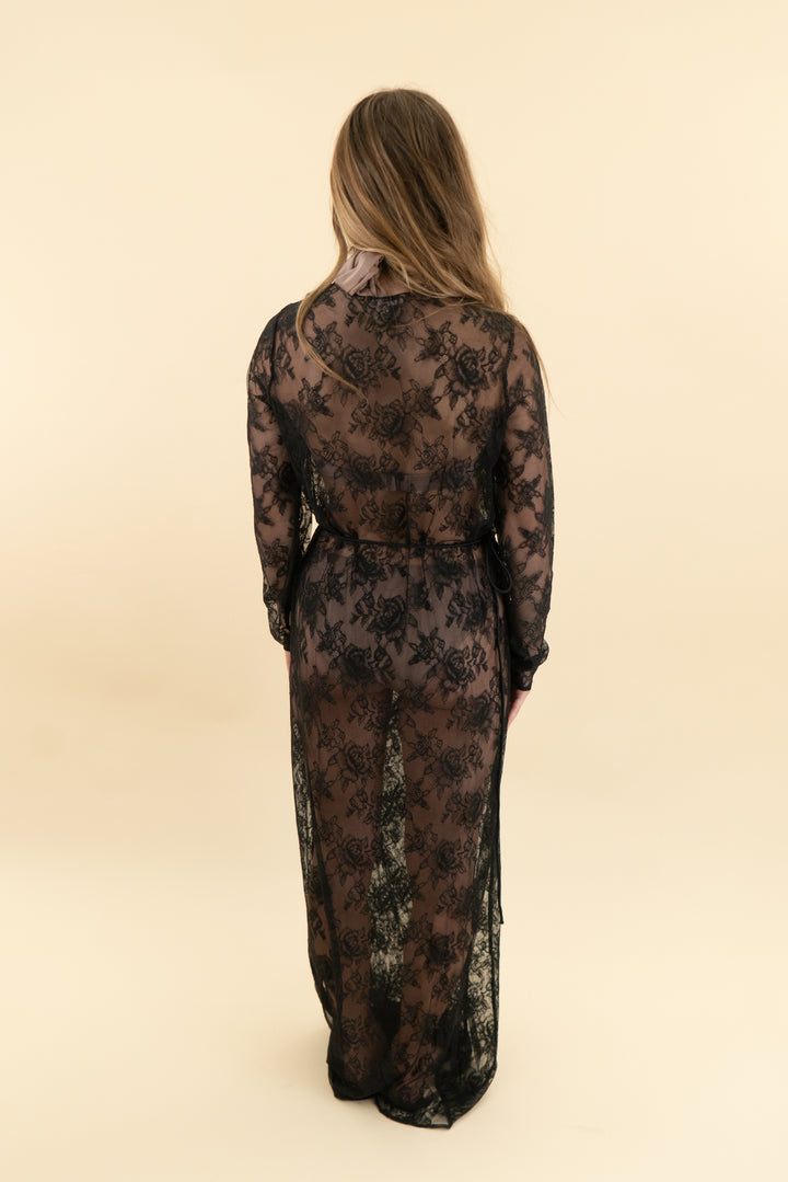 victoria's secret black lace robe nwt (xs; retail $179.95)