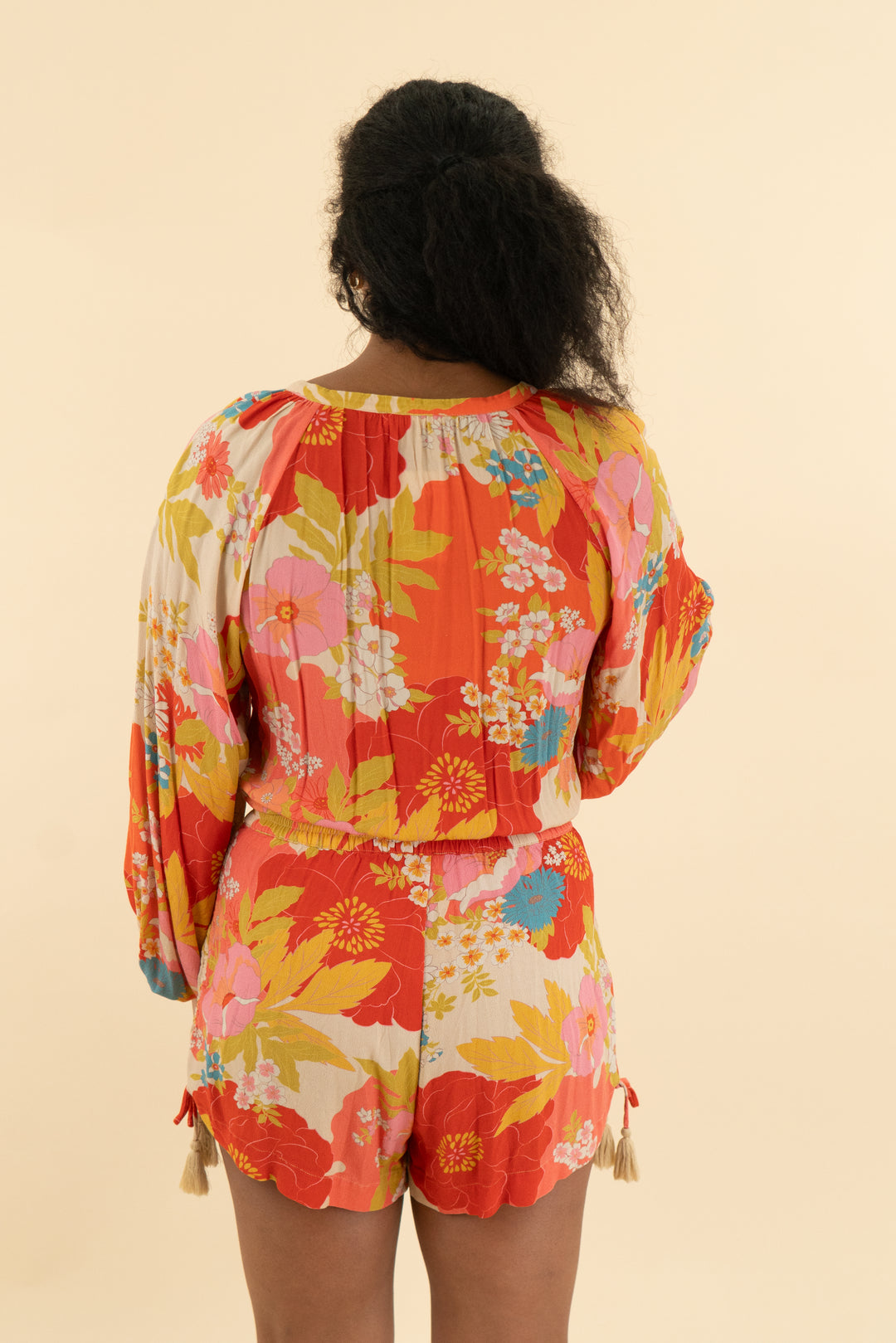 spell & the gypsy multi floral long sleeve short romper (s)