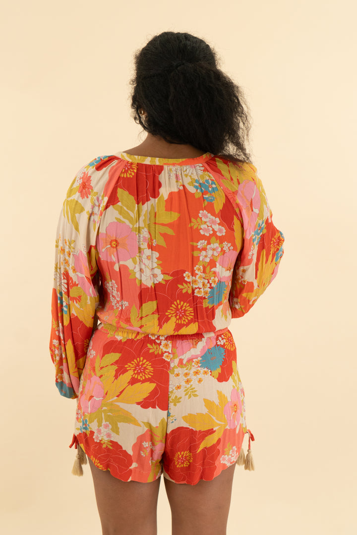 spell & the gypsy multi floral long sleeve short romper (s)