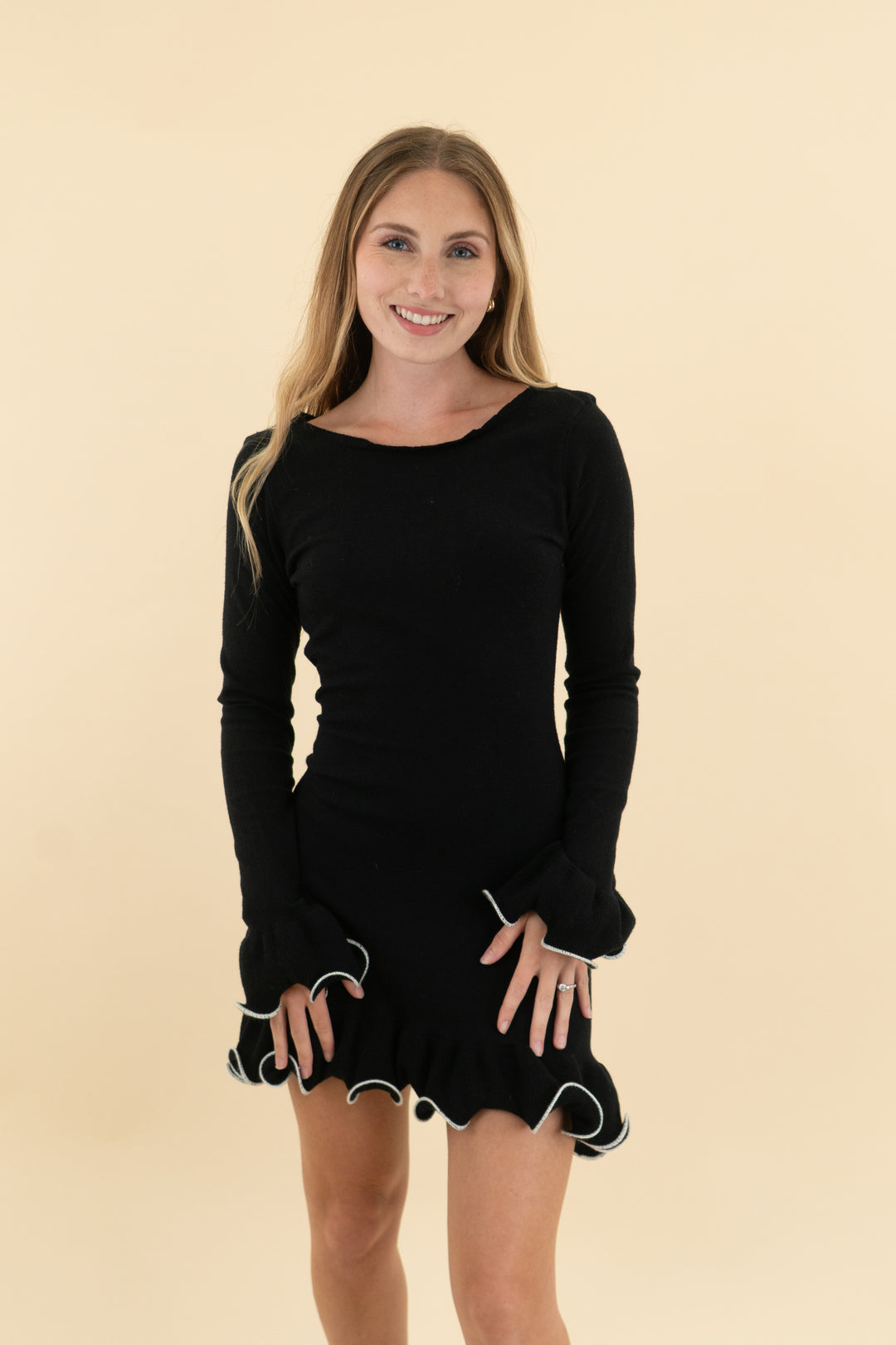 black white trim sweater dress (s)