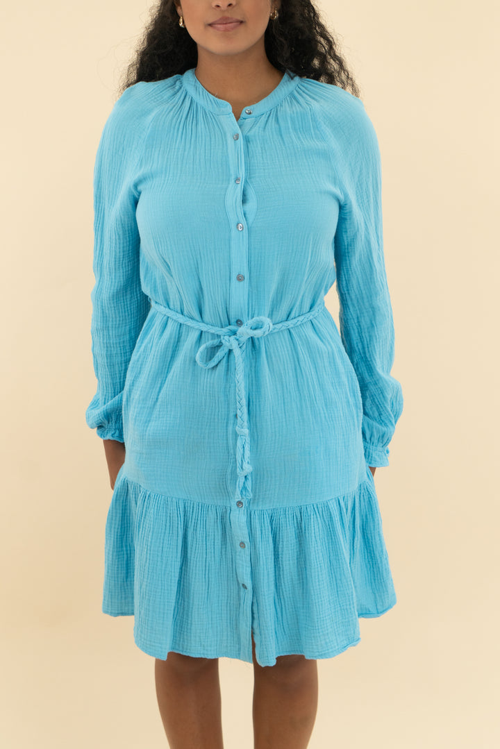 magaschoni sky blue long sleeve mini dress (s)