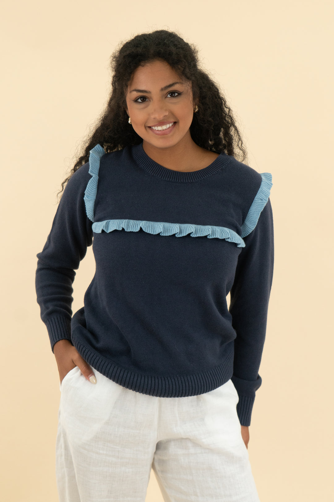 summersalt navy ruffle sweater NWT (s)