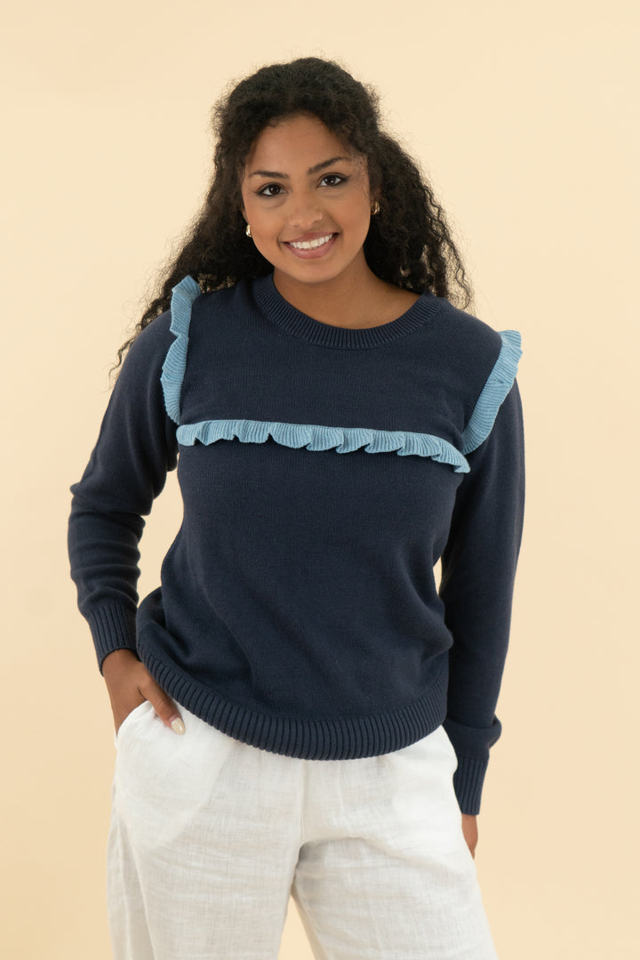 summersalt navy ruffle sweater NWT (s)
