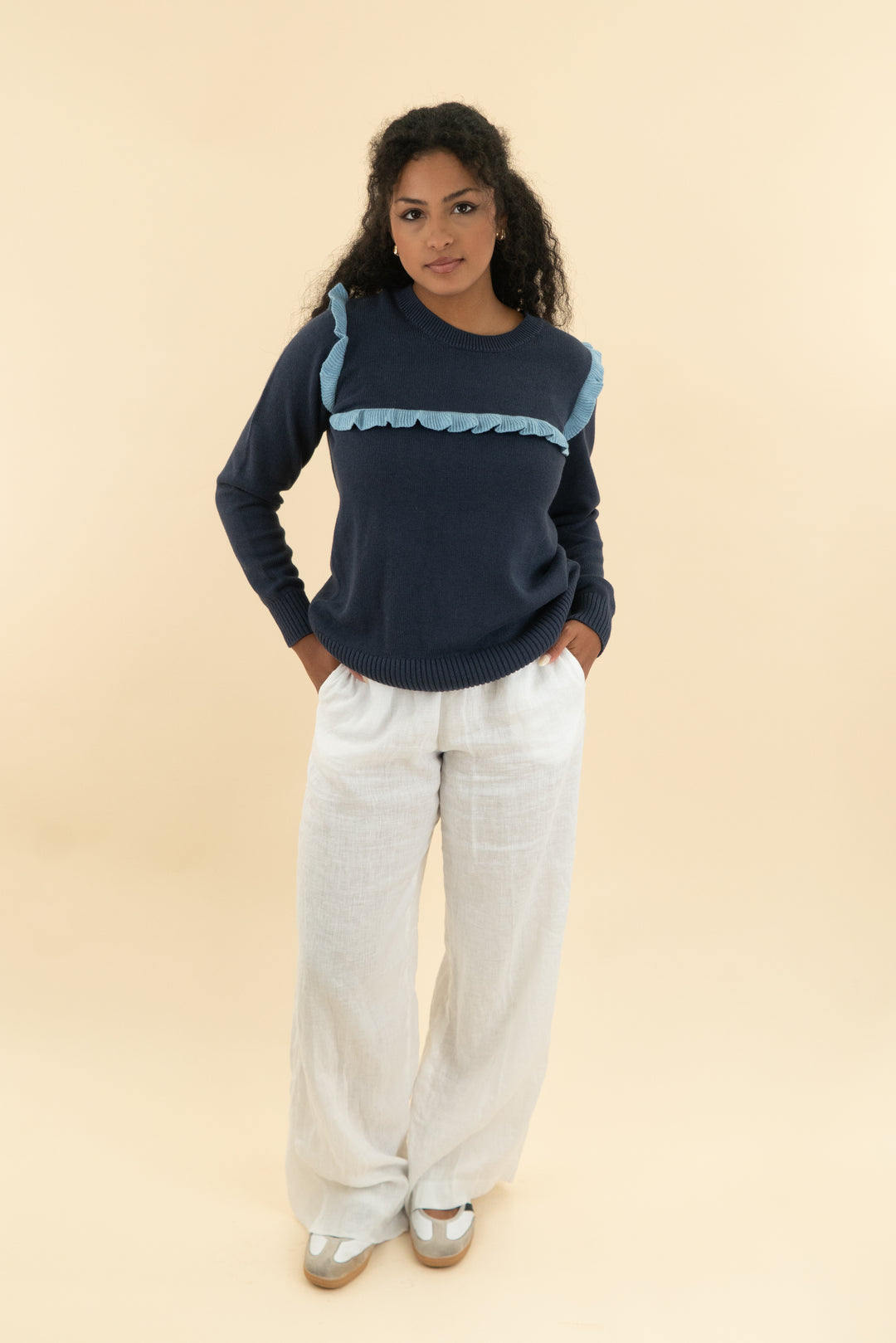 summersalt navy ruffle sweater NWT (s)