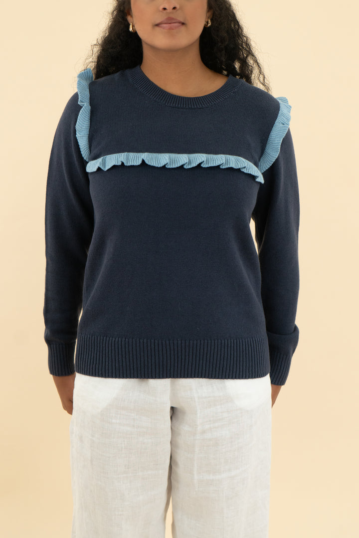 summersalt navy ruffle sweater NWT (s)