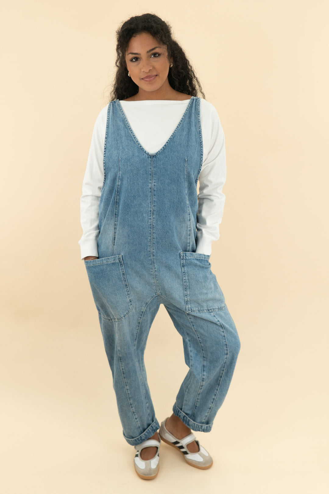 we the free denim barrel overall (m)