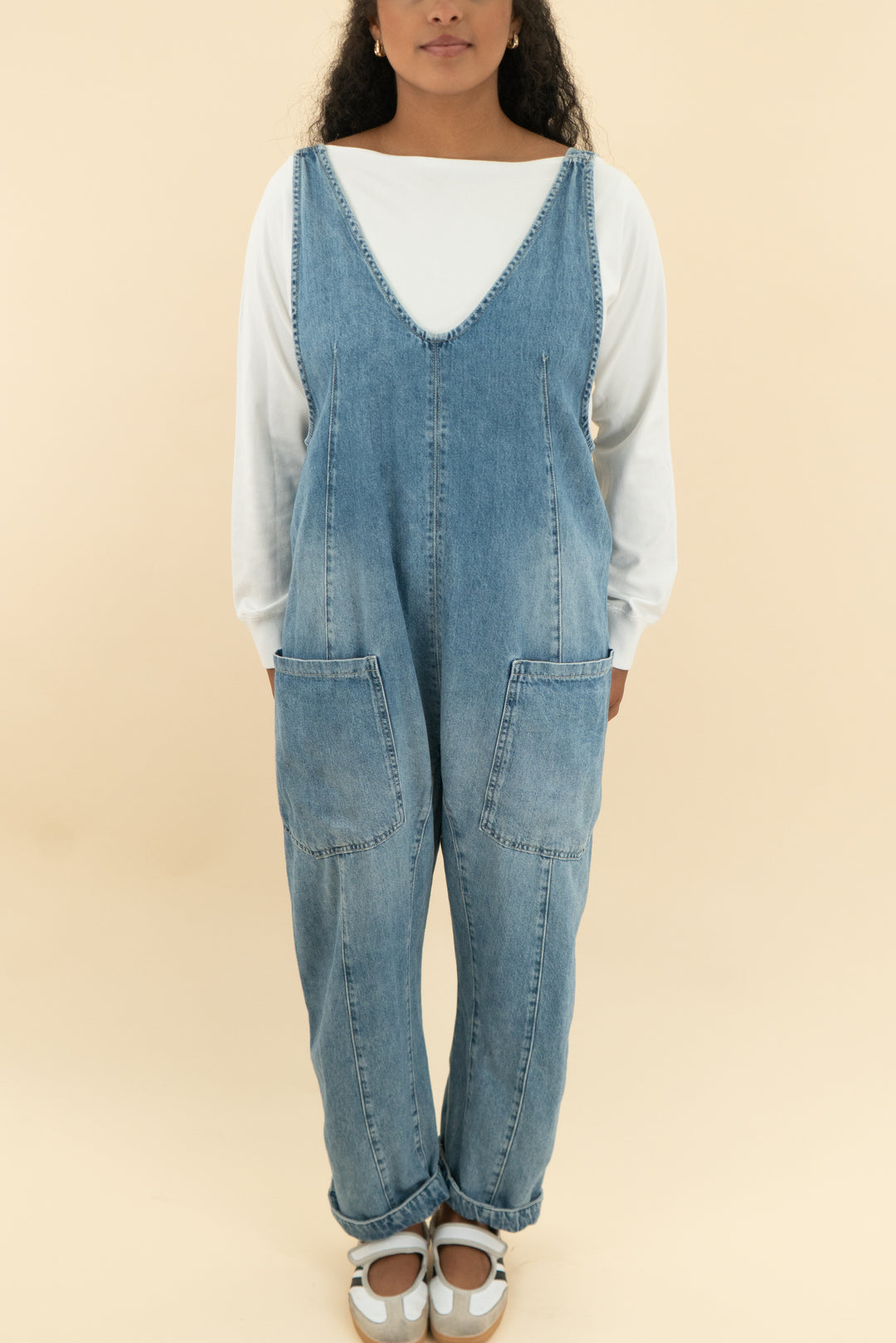 we the free denim barrel overall (m)