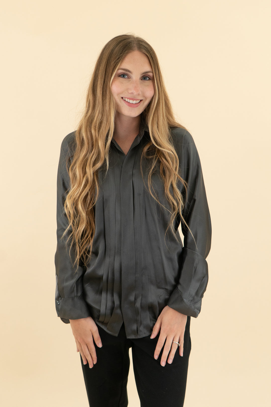 Ralph Lauren silk gunmetal grey button down (2; retail $185)