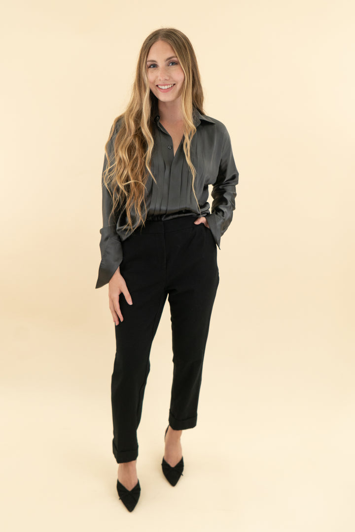 Ralph Lauren silk gunmetal grey button down (2; retail $185)