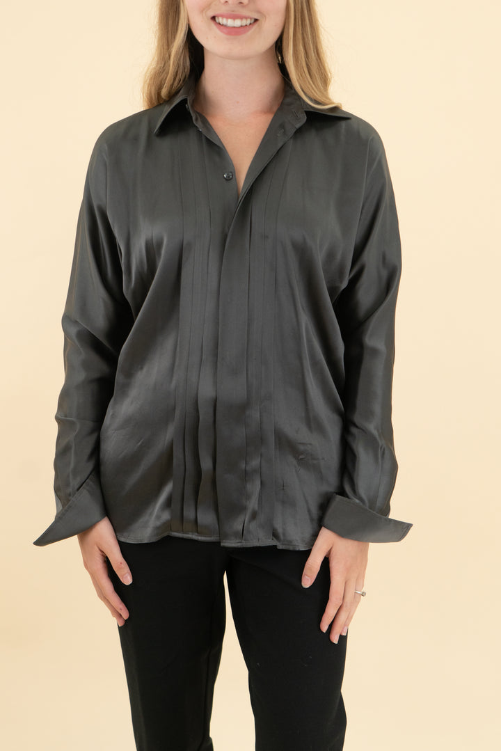 Ralph Lauren silk gunmetal grey button down (2; retail $185)