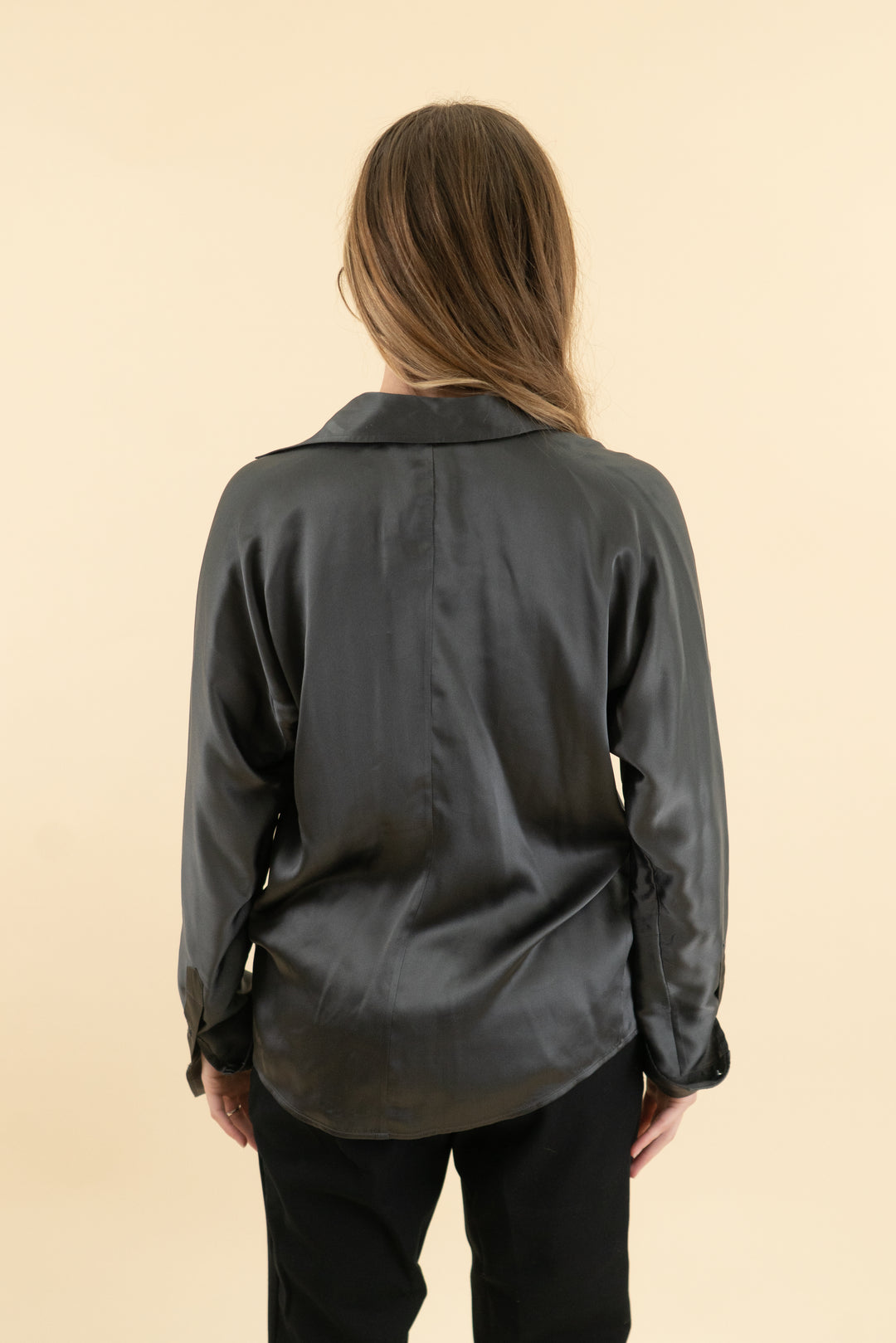 Ralph Lauren silk gunmetal grey button down (2; retail $185)