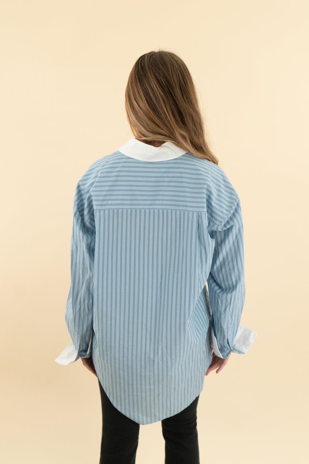 lovers and friends sky blue stripe oversize top (xs)