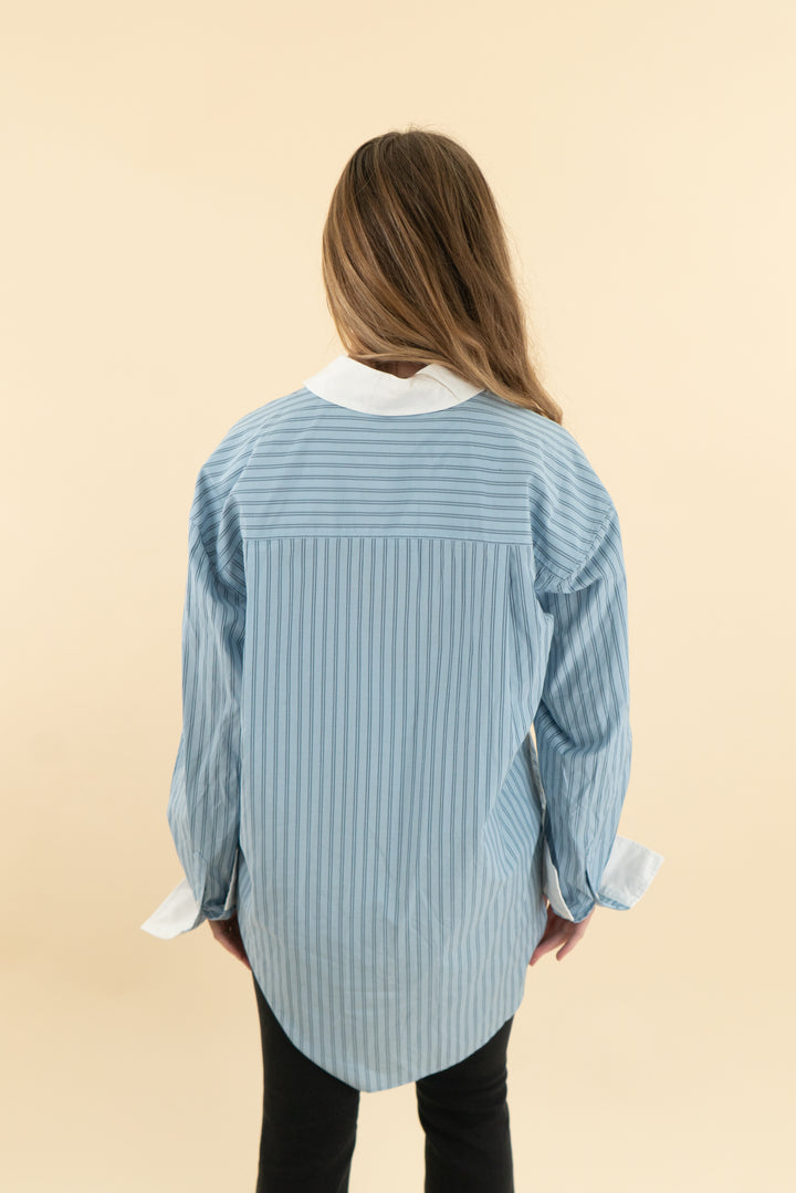 lovers and friends sky blue stripe oversize top (xs)