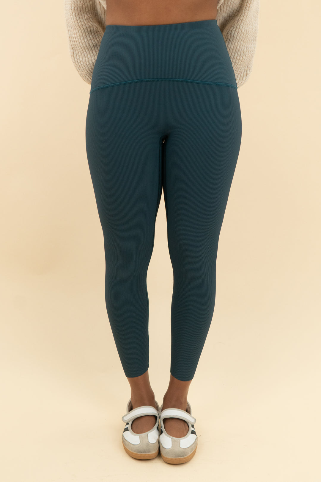 spanx booty boost turquoise ribbed leggings (s)