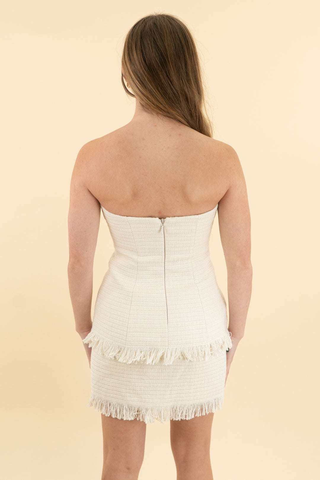 lovers and friends cream strapless tweed top and skirt set nwt (xs)