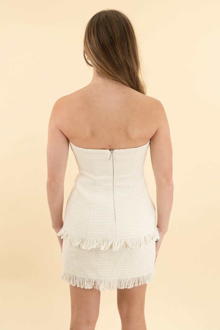 lovers and friends cream strapless tweed top and skirt set nwt (xs)