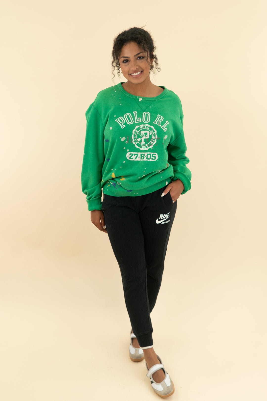 Polo RL vintage green paint splatter sweatshirt (l; retail $250)