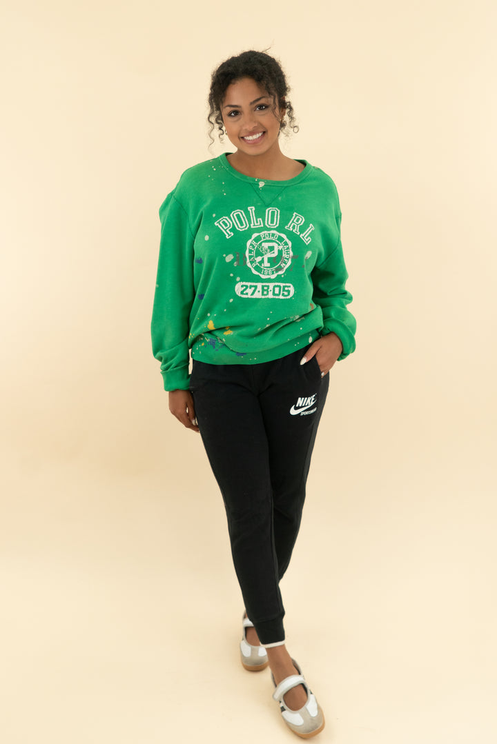 Polo RL vintage green paint splatter sweatshirt (l; retail $250)
