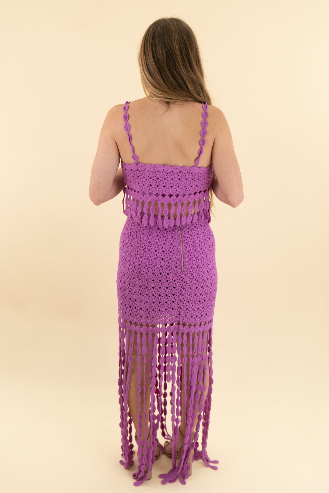 saylor purple crochet skirt and tank set (xs)