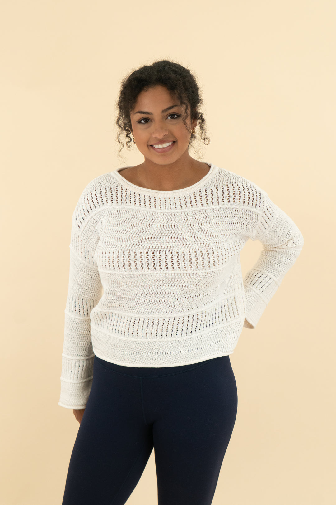 cream crochet knit sweater (s)