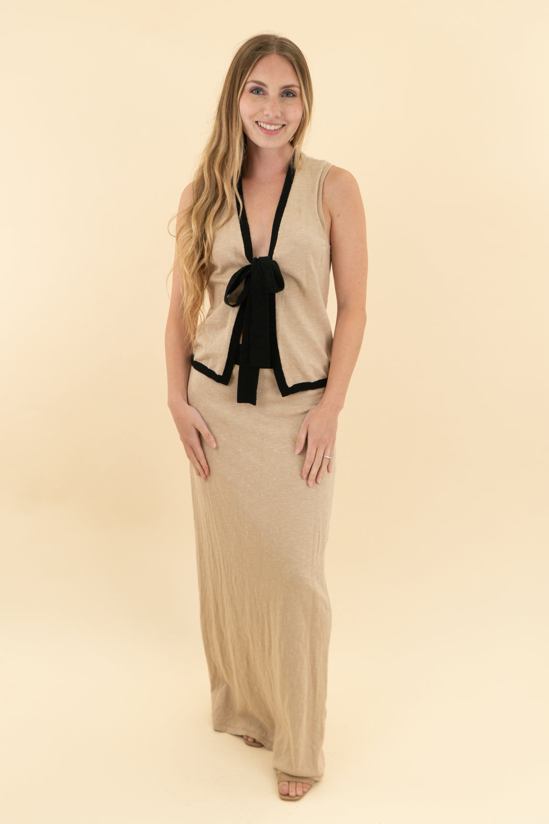 lovers and friends tan and black skirt and vest set (xs)