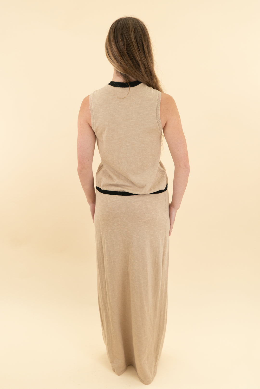 lovers and friends tan and black skirt and vest set (xs)