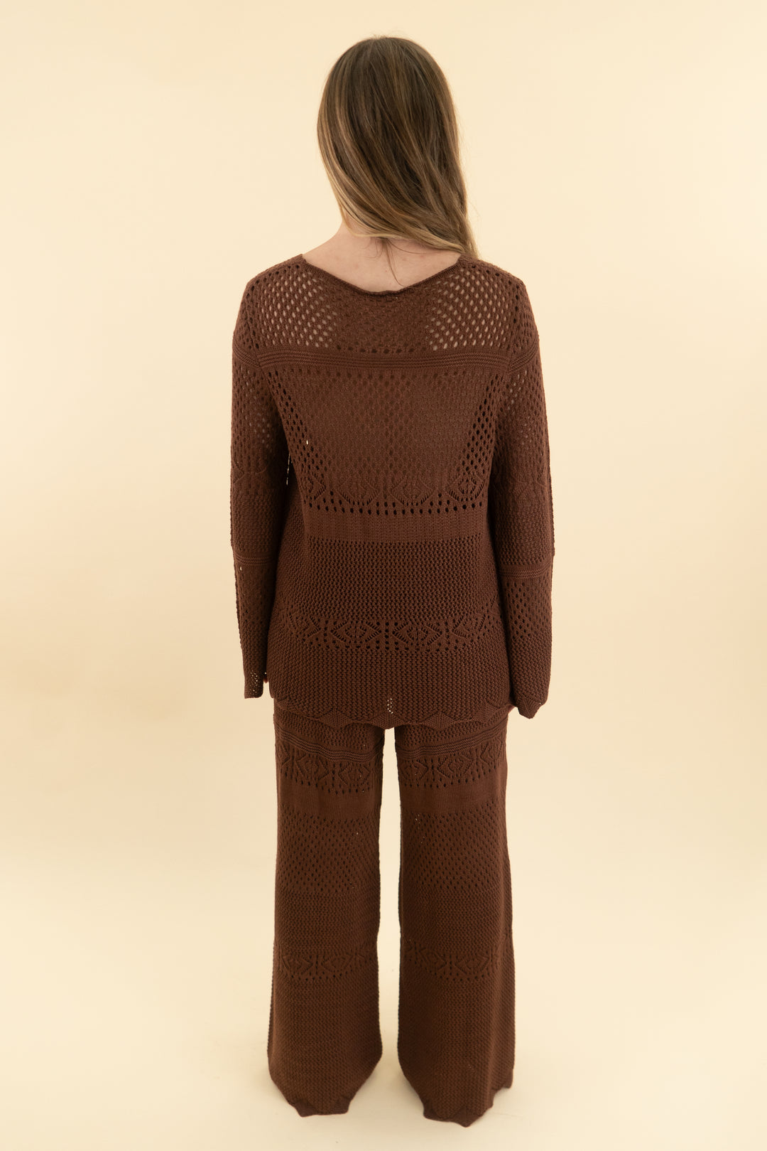 cupshe brown crochet pant and cardigan swim cover up nwt (xs)