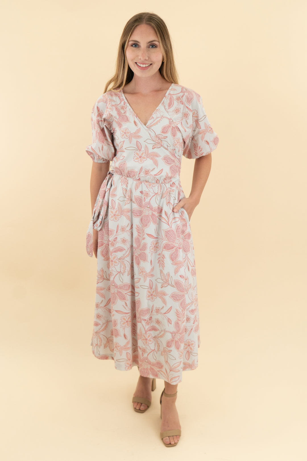 summersalt white coral patterned midi dress (xs)