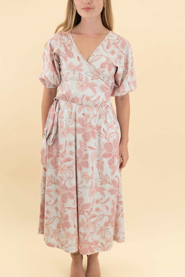 summersalt white coral patterned midi dress (xs)