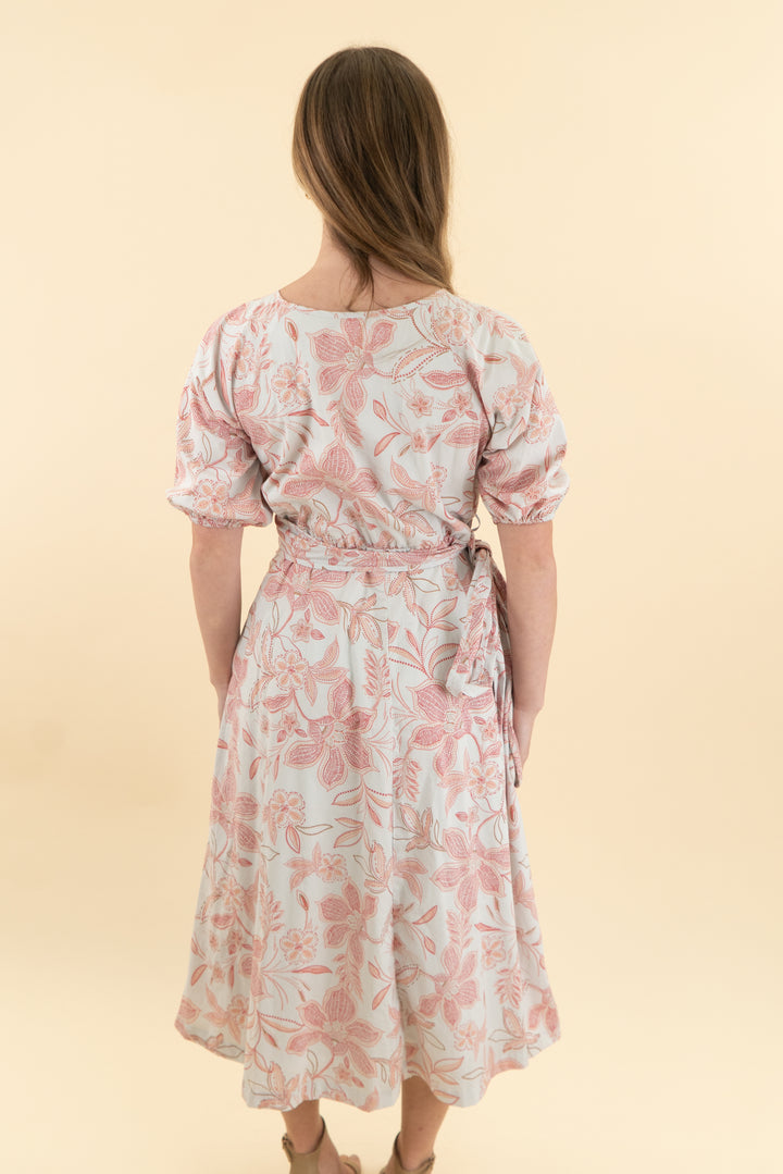 summersalt white coral patterned midi dress (xs)