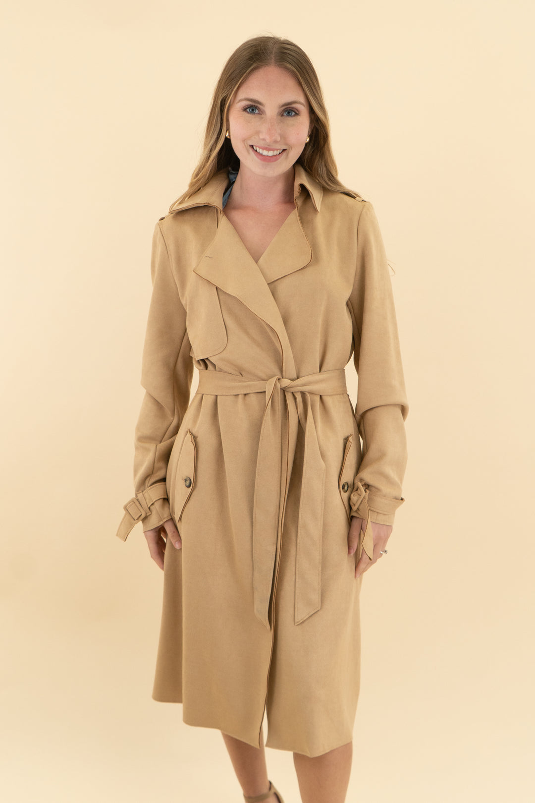 carolina belle camel suede trench coat NWT (s)