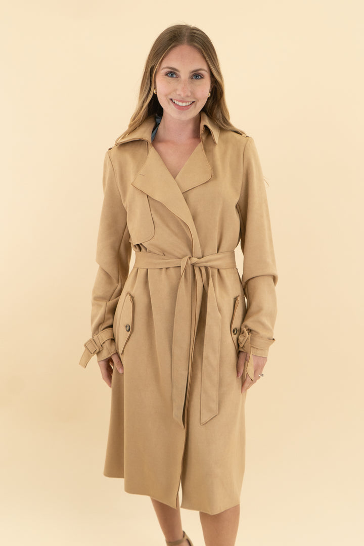 carolina belle camel suede trench coat NWT (s)