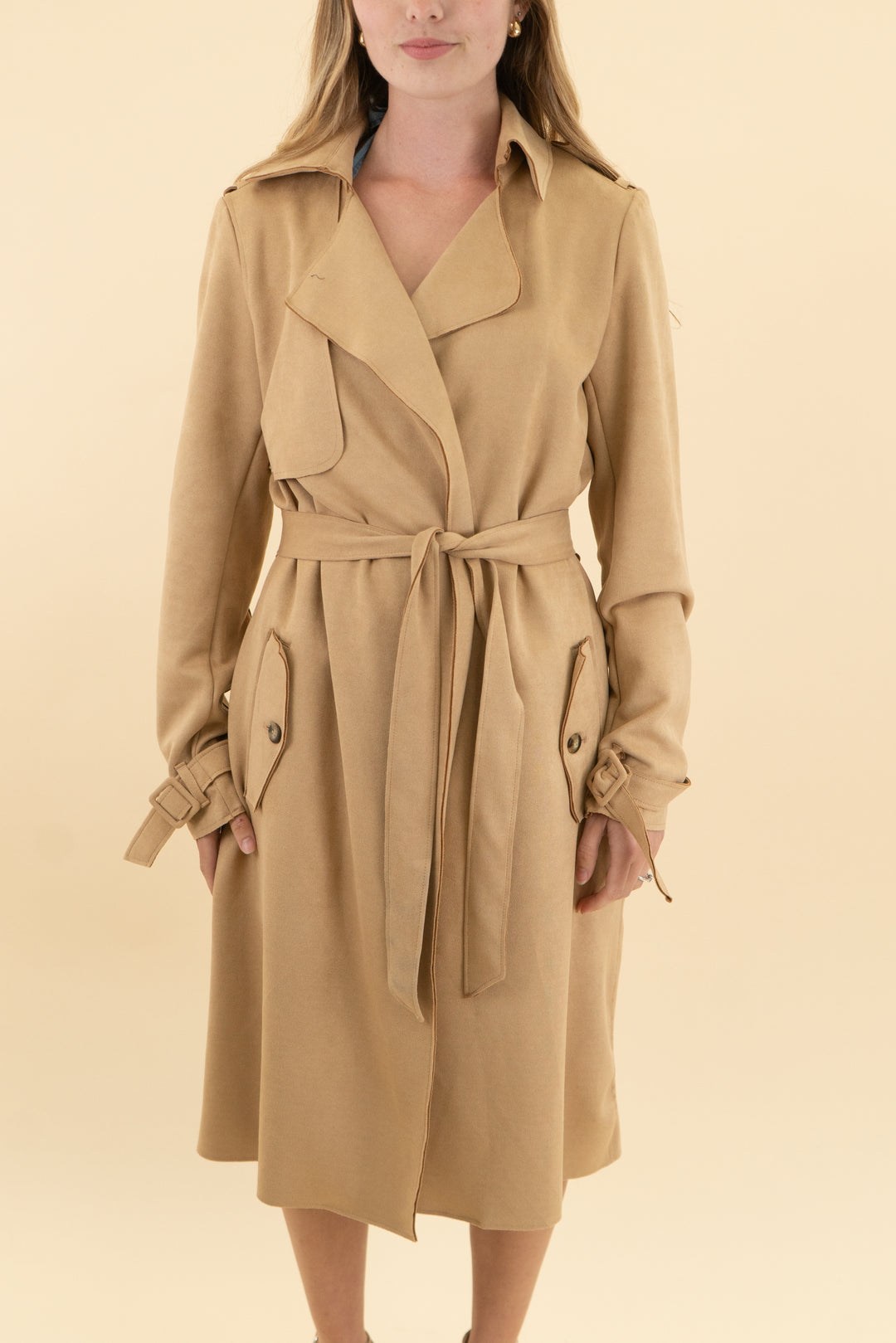 carolina belle camel suede trench coat NWT (s)