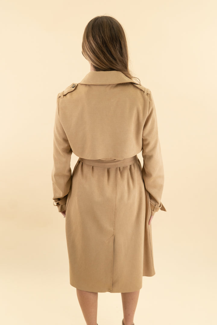 carolina belle camel suede trench coat NWT (s)