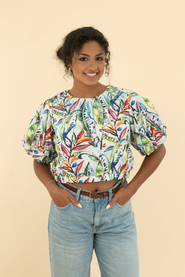 queen of sparkles multi tropical rhinestone top nwt (l; retail $156)