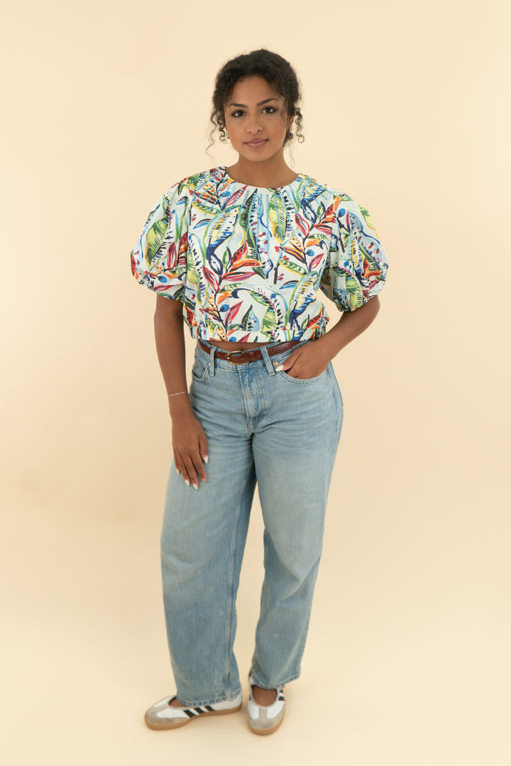 queen of sparkles multi tropical rhinestone top nwt (l; retail $156)