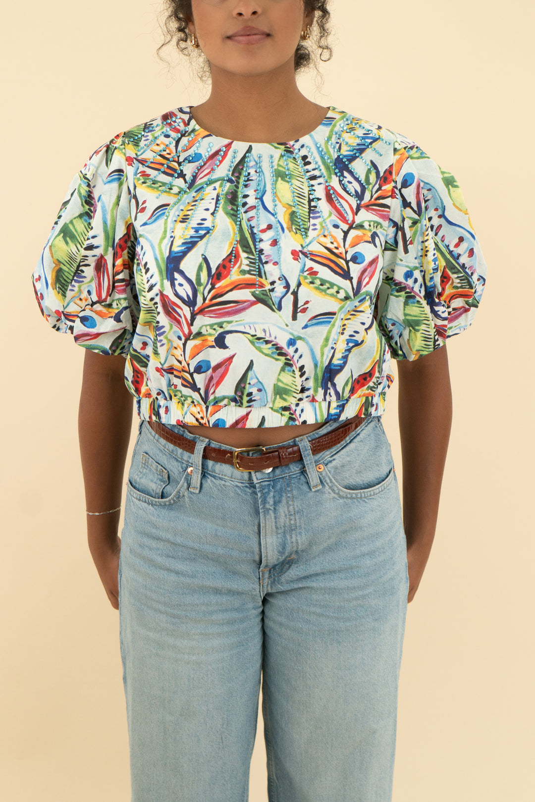 queen of sparkles multi tropical rhinestone top nwt (l; retail $156)
